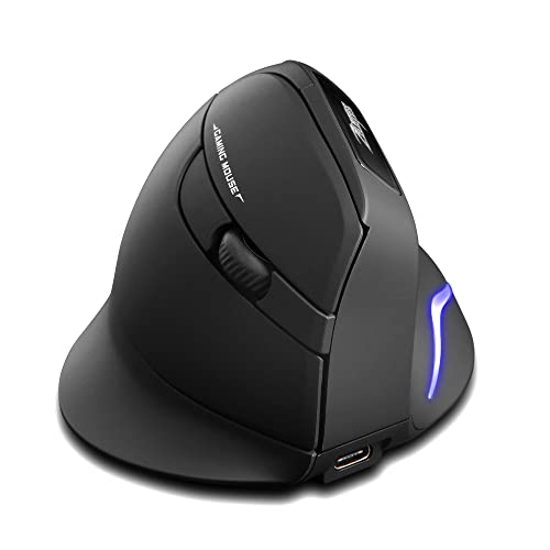 Zelotes Vertikale ergonomische kabellose Maus, optische USB-wiederaufladbare Maus, 2400 DPI, 6 Tasten Mäuse für Laptop, PC, (schwarz) von zelotes