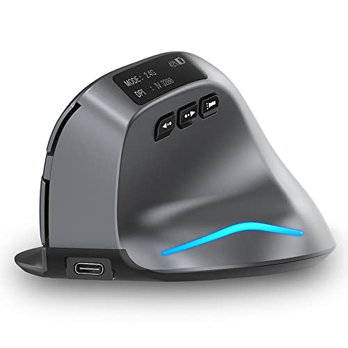 zelotes Bluetooth-Maus mit LED-Display,Kabellose Maus,Wiederaufladbar,6 Tasten,3200DPI,Vertikale Ergonomische Maus, Kabellos Gaming Maus für PC,Mac,Schwarz von zelotes