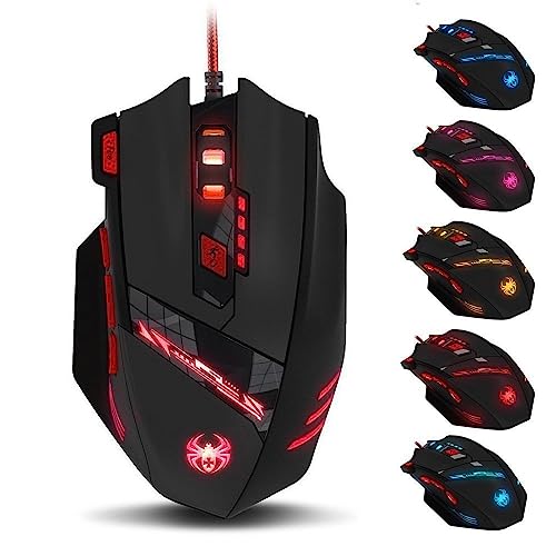 zelotes Gaming Maus,9200 DPI, 8 Programmierbare Tasten Ergonomische Maus mit Kabel,Computer Maus,USB led Maus,PC Gamer Maus,Gaming Mouse für PC Mac (Schwarz) von zelotes