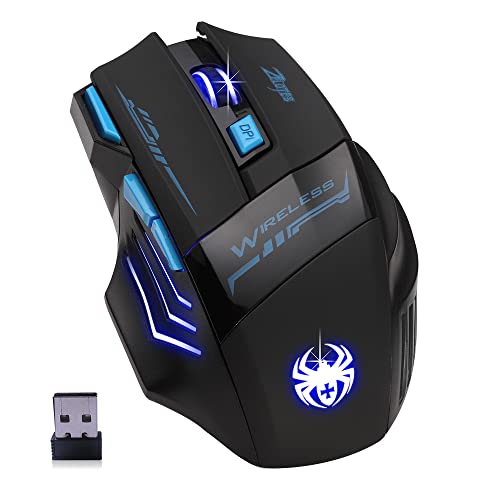 zelotes Kabellose Maus, ergonomische Maus, 7 Tasten, 2400 DPI kabellose Gaming-Maus, tragbare USB-Maus für PC, Mac, Schwarz von zelotes