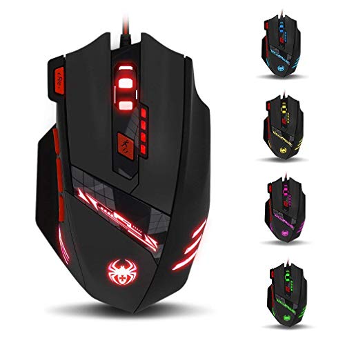 zelotes T90 Gaming Maus 9200 DPI, 8 Programmierbare Tasten, Multi-Modi LED, USB Gaming Maus, Gewichtstuning für Pro Gamer von zelotes