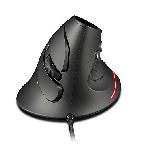 zelotes Vertikale Maus mit Kabel, ergonomisches Design, USB-LED-Maus mit 6 Tasten und 4 einstellbaren Empfindlichkeiten, 800/1200/2400/3200DPI für Computer, Schwarz von zelotes