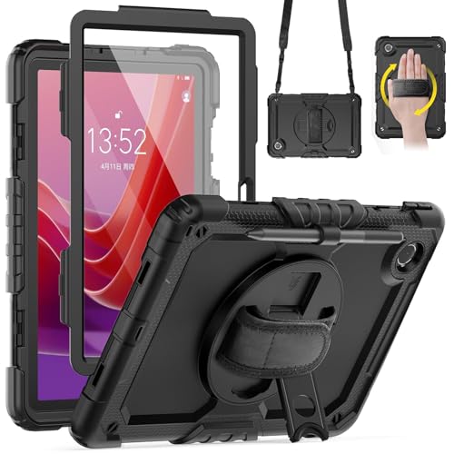 ZenRich Schutzhülle für Lenovo Tab M11 27,9 cm (11 Zoll) 2024, robuste Schutzhülle mit Displayschutzfolie, 360° drehbarer Ständer/Handschlaufe/Stifthalter für Lenovo M11 Tablet-Hülle, Schwarz von zenrich