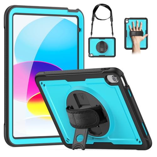 ZenRich Schutzhülle für iPad (A16) 11. / 10. Generation 2025/2022, 11/11 Zoll, robuste Schutzhülle mit Displayschutzfolie, 360° drehbarer Ständer, Handschlaufe, Stifthalter, Himmelblau von zenrich