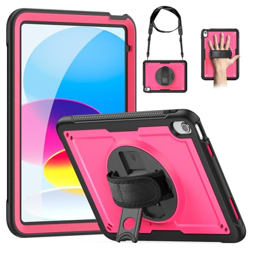 ZenRich Schutzhülle für iPad (A16) 11. / 10. Generation 2025/2022 11/11 Zoll, robuste Schutzhülle mit Displayschutzfolie, 360° drehbarer Ständer, Handschlaufe, Stifthalter, Rosa von zenrich