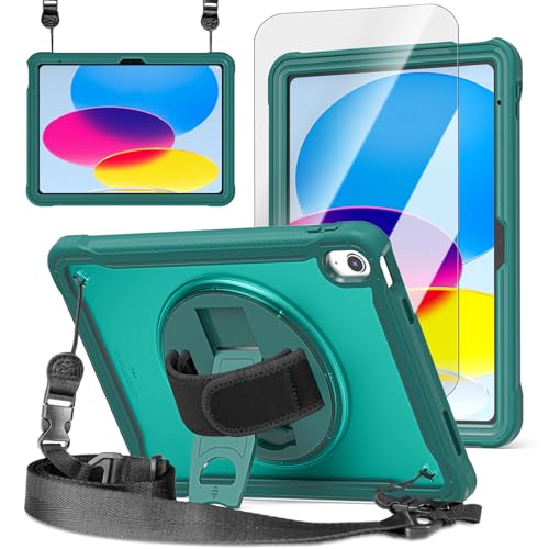 ZenRich Transparente Schutzhülle für iPad 11. (A16)/iPad 10. Generation 27,7 cm (10,9 Zoll), 2025/2022, stoßfest, dünn, Hartschale, mit Displayschutzfolie, Stifthalter, 360° drehbarer Ständer, Griff von zenrich