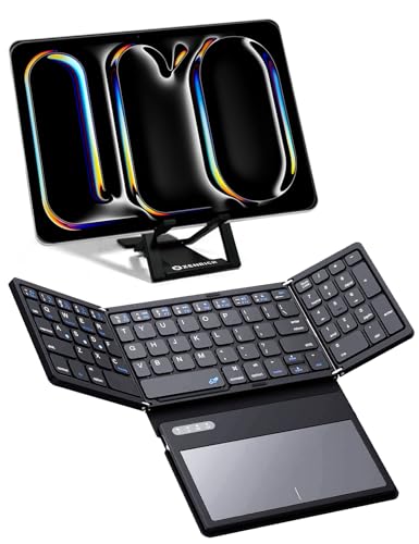 zenrich Faltbare kabellose Bluetooth-Tastatur mit Touchpad/Nummernblock/Ständer, Bluetooth-Tastatur mit DREI Kanälen ultraflache Reisetastatur für Windows, iOS, Android-Schwarz von zenrich