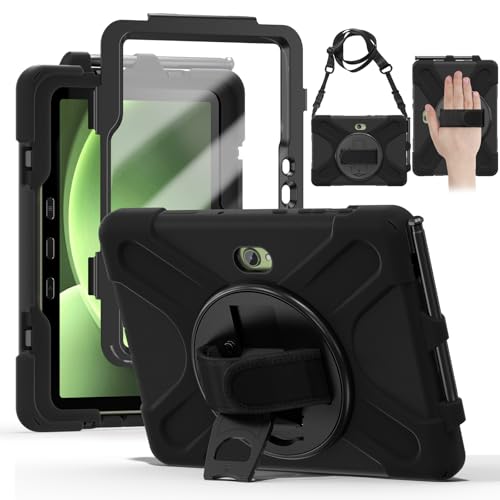 zenrich Stoßfeste Schutzhülle für Galaxy Tab Active 5 Pro/Tab Active 4 Pro (10,1 Zoll) 2025/2022, Robuste Schutzhülle aus Silikon mit Displayschutzfolie, drehbarem Ständer, Handschlaufe, Schultergurt von zenrich