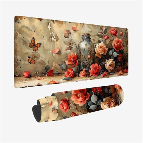 Blume Mauspad XXL 1200x600X3MM, Gaming Mouspad Schmetterling Mauspad Wasserdicht und rutschfest, Verbessert Präzision und Geschwindigkeit, Schreibtischunterlage mit vernähten Kanten für PC Model 380 Blume Mauspad XXL 1200x600X3MM, Gaming Mouspad Schmetterling Mauspad Wasserdicht und rutschfest, Verbessert Präzision und Geschwindigkeit, Schreibtischunterlage mit vernähten Kanten für PC Model 380 von zhangzen
