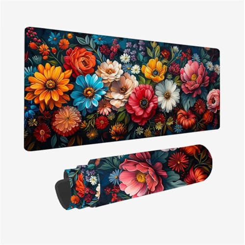 Gaming Mauspad Blume Mousepad Bunt Schreibtischunterlage Groß 900x400X3MM, mit rutschfeste Gummibasis und Vernähte Kanten, Mauspad für Verbessert Präzision und Geschwindigkei, Büro Deko Model 210 Gaming Mauspad Blume Mousepad Bunt Schreibtischunterlage Groß 900x400X3MM, mit rutschfeste Gummibasis und Vernähte Kanten, Mauspad für Verbessert Präzision und Geschwindigkei, Büro Deko Model 210 von zhangzen
