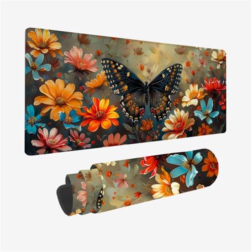 Gaming Mauspad Schmetterling Mousepad Blume Schreibtischunterlage Groß 600x300X3MM, mit rutschfeste Gummibasis und Vernähte Kanten, Mauspad für Verbessert Präzision und Geschwindigkei, Deko Model 219 Gaming Mauspad Schmetterling Mousepad Blume Schreibtischunterlage Groß 600x300X3MM, mit rutschfeste Gummibasis und Vernähte Kanten, Mauspad für Verbessert Präzision und Geschwindigkei, Deko Model 219 von zhangzen