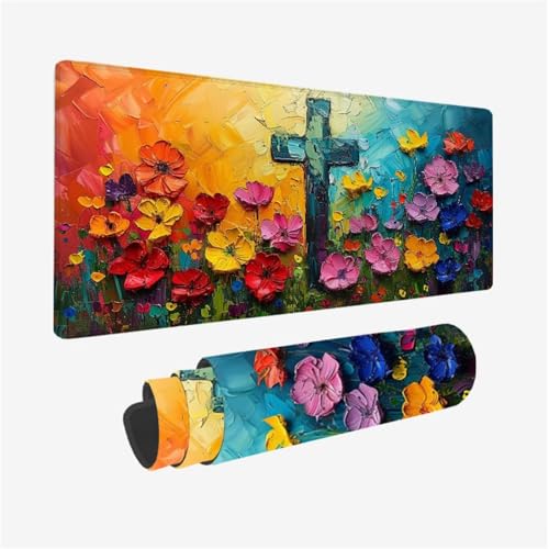 Mauspad Blume Mousepad XXL 1600x800X3MM, Gaming Mauspad Bunt Muster Design, Schreibtischunterlage mit 3 mm Rutschfeste Gummibasis, Vernähte Kanten, Schreibtisch Zubehör, Desk Deko, Geschenke Model 214 Mauspad Blume Mousepad XXL 1600x800X3MM, Gaming Mauspad Bunt Muster Design, Schreibtischunterlage mit 3 mm Rutschfeste Gummibasis, Vernähte Kanten, Schreibtisch Zubehör, Desk Deko, Geschenke Model 214 von zhangzen