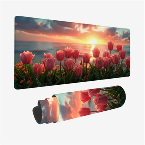 Mauspad Blume Mousepad XXL 1600x800X3MM, Gaming Mauspad Sonnenuntergang Muster Design, Schreibtischunterlage mit 3 mm Rutschfeste Gummibasis, Vernähte Kanten, Schreibtisch Zubehör, Desk Deko Model 442 Mauspad Blume Mousepad XXL 1600x800X3MM, Gaming Mauspad Sonnenuntergang Muster Design, Schreibtischunterlage mit 3 mm Rutschfeste Gummibasis, Vernähte Kanten, Schreibtisch Zubehör, Desk Deko Model 442 von zhangzen