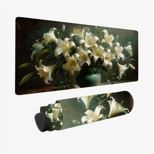 Mauspad Blume Mousepad XXL 1600x800X3MM, Gaming Mauspad Weiß Muster Design, Schreibtischunterlage mit 3 mm Rutschfeste Gummibasis, Vernähte Kanten, Schreibtisch Zubehör, Desk Deko, Geschenke Model 184 Mauspad Blume Mousepad XXL 1600x800X3MM, Gaming Mauspad Weiß Muster Design, Schreibtischunterlage mit 3 mm Rutschfeste Gummibasis, Vernähte Kanten, Schreibtisch Zubehör, Desk Deko, Geschenke Model 184 von zhangzen