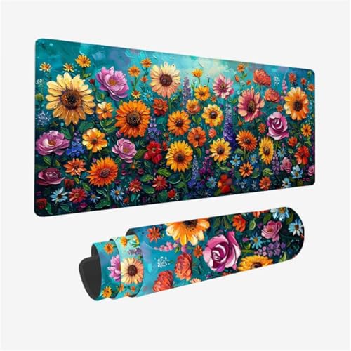 Mauspad Blume Mousepad XXL 900x400X3MM, Gaming Mauspad Bunt Muster Design, Schreibtischunterlage mit 3 mm rutschfeste Gummibasis, Vernähte Kanten, Schreibtisch Zubehör, Geschenke für Frauen Model 352 Mauspad Blume Mousepad XXL 900x400X3MM, Gaming Mauspad Bunt Muster Design, Schreibtischunterlage mit 3 mm rutschfeste Gummibasis, Vernähte Kanten, Schreibtisch Zubehör, Geschenke für Frauen Model 352 von zhangzen