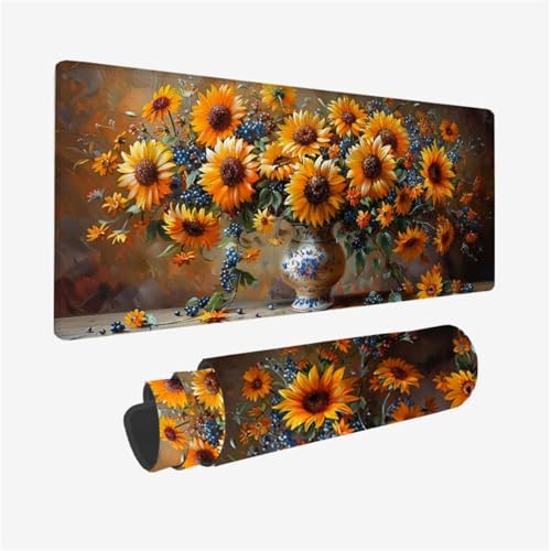 Mauspad Blume Mousepad XXL 900x400X3MM, Gaming Mauspad Gelb Muster Design, Schreibtischunterlage mit 3 mm rutschfeste Gummibasis, Vernähte Kanten, Schreibtisch Zubehör, Geschenke für Frauen Model 271 Mauspad Blume Mousepad XXL 900x400X3MM, Gaming Mauspad Gelb Muster Design, Schreibtischunterlage mit 3 mm rutschfeste Gummibasis, Vernähte Kanten, Schreibtisch Zubehör, Geschenke für Frauen Model 271 von zhangzen