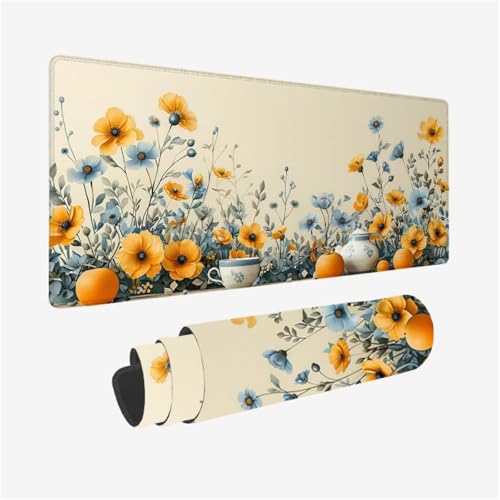 Mauspad Blume Mousepad XXL 900x400X3MM, Gaming Mauspad Gelb Muster Design, Schreibtischunterlage mit 3 mm rutschfeste Gummibasis, Vernähte Kanten, Schreibtisch Zubehör, Geschenke für Frauen Model 172 Mauspad Blume Mousepad XXL 900x400X3MM, Gaming Mauspad Gelb Muster Design, Schreibtischunterlage mit 3 mm rutschfeste Gummibasis, Vernähte Kanten, Schreibtisch Zubehör, Geschenke für Frauen Model 172 von zhangzen