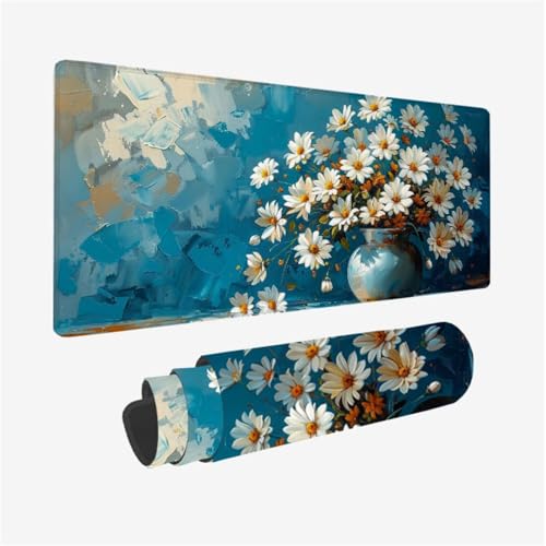 Mauspad Blume Mousepad XXL 900x400X3MM, Gaming Mauspad Weiß Muster Design, Schreibtischunterlage mit 3 mm rutschfeste Gummibasis, Vernähte Kanten, Schreibtisch Zubehör, Geschenke für Frauen Model 193 Mauspad Blume Mousepad XXL 900x400X3MM, Gaming Mauspad Weiß Muster Design, Schreibtischunterlage mit 3 mm rutschfeste Gummibasis, Vernähte Kanten, Schreibtisch Zubehör, Geschenke für Frauen Model 193 von zhangzen