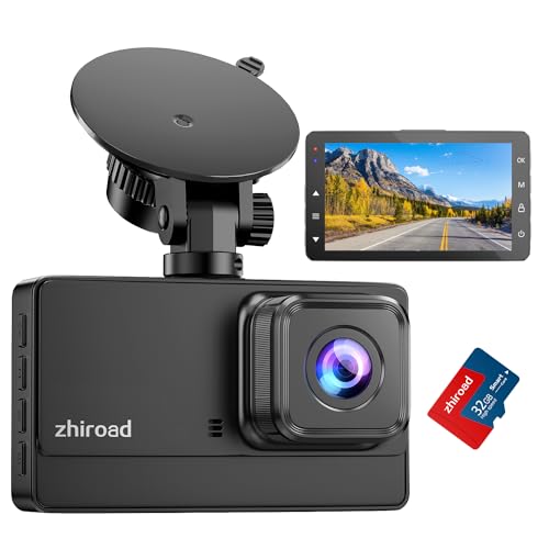 Dashcam Auto Vorne, 1080P FHD Dash cam mit Nachtsicht, WDR und 176° Weitwinkel Autokamera, 3" IPS-Bildschirm, Loop-Aufnahme, G-Sensor, Bewegungserkennung und Parkmodus, inklusive 64G SD-Karte von zhiroad