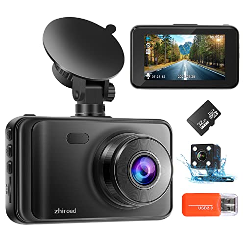 zhiroad Dashcam vorne und hinten mit 32 GB SD-Karte, 1080P FHD Dashcam für Auto, Dual-Armaturenbrettkamera mit Nachtsicht, Loop-Aufnahme, G-Sensor, Parkmodus von zhiroad