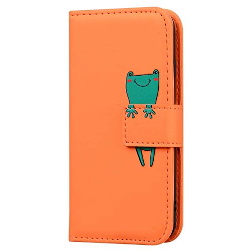 Handyhülle für iPhone 12, Premium PU Leder Wallet Flip Case Cute Cartoon Animal Cover Magnetic Closure Compatible with iPhone 12 Orange Frog von zhiyunb