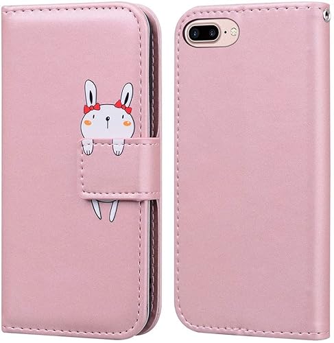 Handyhülle für iPhone 7/iPhone 8, die Premium-PU-Leder-Brieftaschen-Klapphülle, niedliche Cartoon-Tier-Hülle, Magnetverschluss, rosa Kaninchen. von zhiyunb