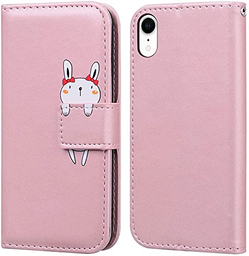 Handyhülle für iPhone XR, Premium PU Leder Wallet Flip Case Cute Cartoon Animal Cover Magnetic Closure Compatible with iPhone XR, Pink. von zhiyunb