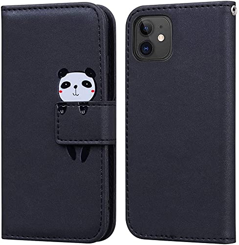Handyhülle für iphone11, Premium PU Leder Wallet Flip Case Cute Cartoon Tier Cover Magnetverschluss Kompatibel mit iPhone 11, Schwarz. von zhiyunb