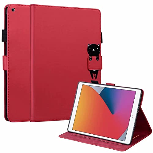 Hülle für Apple iPad 10.2 (2019), Premium Cute Cartoon PU Leder Flip Case mit Smart Cover Magnetisch Ständer Unterstützung Stifthalter Kartenfächer für iPad 10.2 Zoll A2232/A2198/A2200, Rot von zhiyunb