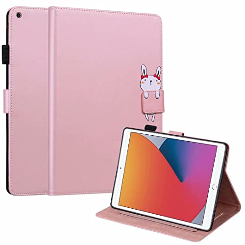 Hülle für Apple iPad 10.2 (2019), Premium Cute Cartoon PU Leder Flip Case mit Smart Cover Magnetisch Ständer Unterstützung Stifthalter Kartenfächer für iPad 7th Generation 10.2 Zoll, Rosa von zhiyunb