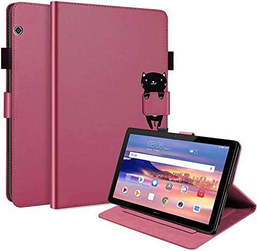 Hülle für Huawei MediaPad T5 10,1 Zoll Premium Cute Cartoon PU Leder Flip Case mit Smart Cover Magnetisch Ständer Unterstützung Stifthalter Kartenfächer für Tablet Huawei MediaPad T5, Rot. von zhiyunb