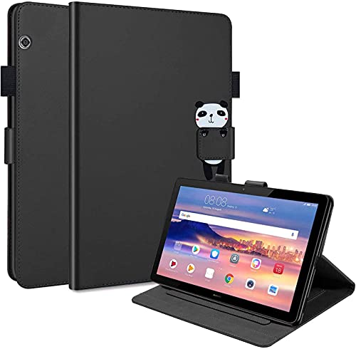 Hülle für Huawei MediaPad T5 10,1 Zoll Premium Cute Cartoon PU Leder Flip Case mit Smart Cover Magnetisch Ständer Unterstützung Stifthalter Kartenfächer für Tablet Huawei MediaPad T5, Schwarz. von zhiyunb