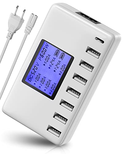 USB C Ladegerät, Ziwodiv 60W USB Ladegerät Mehrfach 8-Port Multi Ladestation Mehrere Geräte, USB C Netzteil with LCD Bildschirm, Schnellladegerät für iPhone 15/14/13/Pro/Max/Galaxy S21/Tablet von ziwodiv