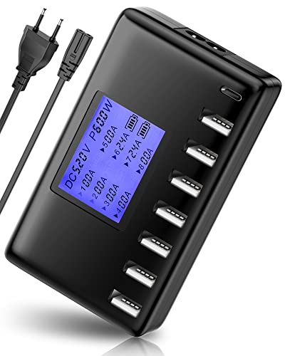 USB C Ladegerät, Ziwodiv 60W USB Ladegerät Mehrfach 8-Port Multi Ladestation Mehrere Geräte, USB C Netzteil with LCD Bildschirm, Schnellladegerät für iPhone 15/14/13/Pro/Max/Galaxy S21/Tablet von ziwodiv