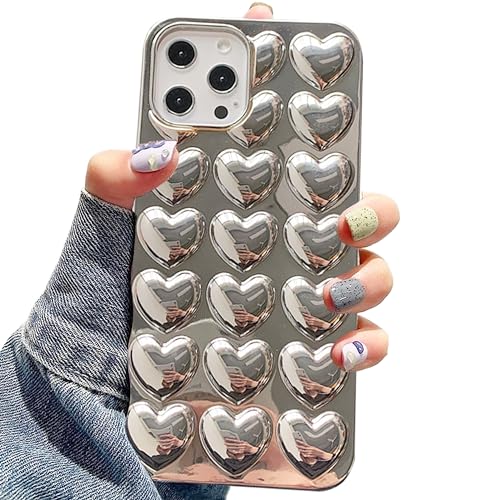 zjmriod Kompatibel mit iPhone 13 Mini Hülle für Frauen und Mädchen, glänzende und niedliche silberfarbene Chrom-Herz-Handyhülle, kratzfest, weiches TPU, 5,8 Zoll (14,7 cm), stoßfeste Silikonhülle. von zjmriod