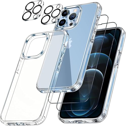 [5 in 1] Hülle mit Schutzfolie für iPhone 12 Pro Max 6.7'', mit 1 Ultra Dünn Handyhülle + 2 Displayschutz + 2 Kameraschutz, Case Rundumschutz für iPhone 12 Pro Max[Stoßfest und Anti-Vergilbung] von zonyee