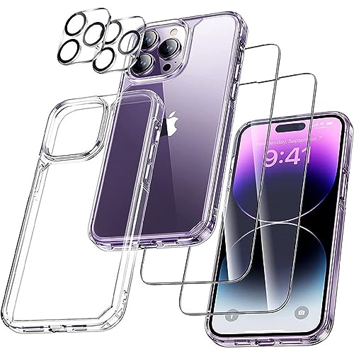 [5 in 1] Hülle mit Schutzfolie für iPhone 14 Pro Max 6.7'', mit 1 Ultra Dünn Handyhülle + 2 Displayschutz + 2 Kameraschutz, Case Rundumschutz für iPhone 14 Pro Max[Stoßfest und Anti-Vergilbung] von zonyee