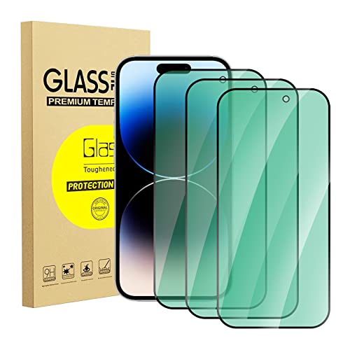 zonyee 3 Stück Schutzfolie Kompatibel mit iPhone 14 Pro 6,1 Zoll, HD Anti-Blaulicht Gehärtetem Glas Displayschutzfolie Grünlicht-Augenschutz 9H Härte Full Screen Folie von zonyee