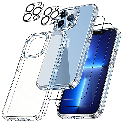 zonyee [5 in 1] Hülle mit Schutzfolie für iPhone 13 6.1'', mit 1 Ultra Dünn Handyhülle + 2 Stück Displayschutz + 2 Stück Kameraschutz, Case Rundumschutz für iPhone 13 [Stoßfest und Anti-Vergilbung] von zonyee