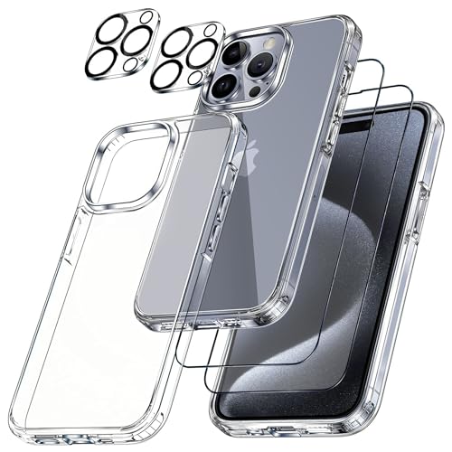 [5 in 1] Hülle mit Schutzfolie für iPhone 15 Pro Max 6.7'', mit 1 Ultra Dünn Handyhülle + 2 Displayschutz + 2 Kameraschutz, Case Rundumschutz für iPhone 15 Pro Max[Stoßfest und Anti-Vergilbung] von zonyee