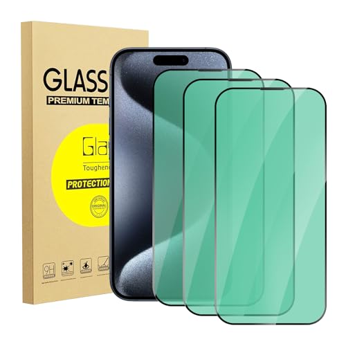 zonyee Schutzfolie für iPhone 15 Pro, 3 Pack Anti-Blaulicht Panzerglasfolie [Grünes Licht Augenschutz] Kompatibel mit iPhone 15 Pro 6,1 Zoll, 9H Härte HD Panzerglas Schutzfolie von zonyee