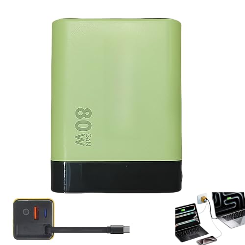 Tobrbe 3 in 1 GaN Charger, Retractable 80w Max with Retractable USB C Cable & 2 USB Ports, Scalable 80 Watt Retractables Charger for Smartphones, Laptops, and More (Green) von zoocco