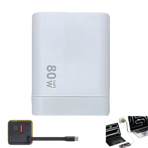 Tobrbe 3 in 1 GaN Charger, Retractable 80w Max with Retractable USB C Cable & 2 USB Ports, Scalable 80 Watt Retractables Charger for Smartphones, Laptops, and More (White) von zoocco