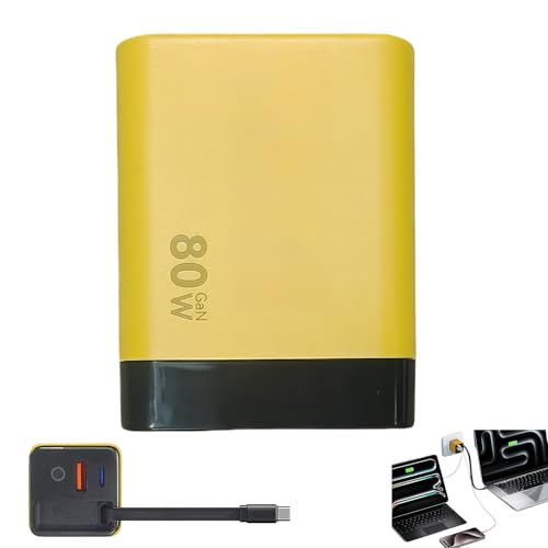 Tobrbe 3 in 1 GaN Charger, Retractable 80w Max with Retractable USB C Cable & 2 USB Ports, Scalable 80 Watt Retractables Charger for Smartphones, Laptops, and More (Yellow) von zoocco