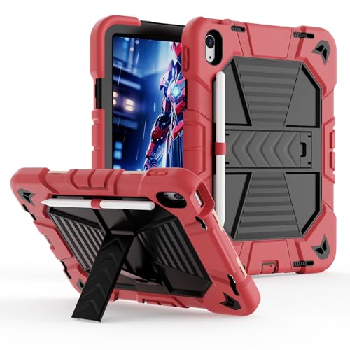 ZOYU Hülle für iPad 11 Generation (A16) 2025 11 Zoll, iPad10. Gen Hülle 10,9 Zoll 2022, Ständer/Schultergurt/Bleistifthalter, Schocksicheres Schutzhülle von Militärqualität, Schwarz+Rot von zoyu