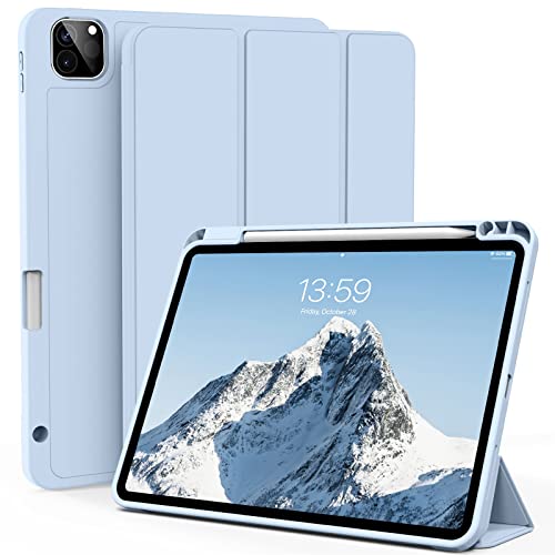 ZOYU Hülle für iPad Pro 11 Zoll 4. / 3. / 2. Generation 2022/2021/2020 mit Stifthalter, Weiche TPU-Rückseite, Schlanke Stoßfeste Schutzhülle für iPad Pro 11 Zoll, Auto Wachen/Schlafen, Hellblau von zoyu