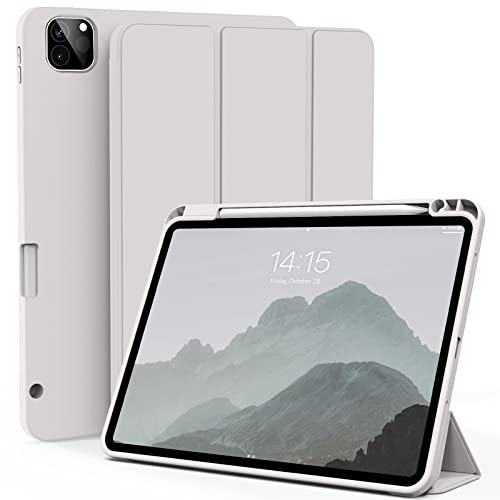 ZOYU Hülle für iPad Pro 12,9 Zoll 6./5./4. Generation (2022/2021/2020), Smart Cover mit Stifthalter, [unterstützt das Aufladen von Bleistiften], automatischer Schlaf/Wach-Modus,Hellgrau von zoyu