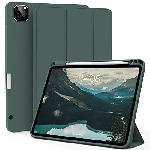 ZOYU Hülle für iPad Pro 12,9 Zoll 6./5./4 Generation 2022/2021/2020 mit Stifthalter, einfache weiche TPU-Rückseite, Auto Schlafen/Wecken für iPad 12,9 Zoll Hülle, Dunkelgrün von zoyu