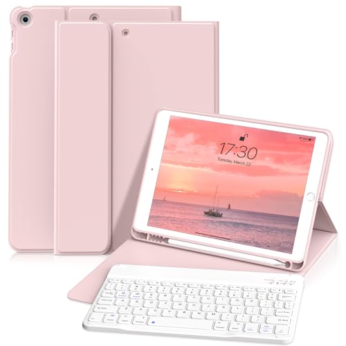 zoyu Tastatur Hülle für iPad 9. Generation / 8. Generation / 7.Generation 10,2 Zoll, Magnetisch Abnehmbarer Bluetooth-Tastatur mit Weiche TPU Rückseite Schutzhülle für iPad 9/8/7, Rosa von zoyu