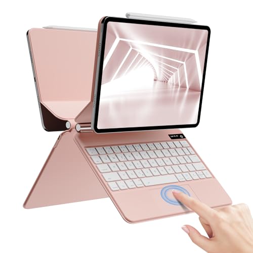 zoyu Bluetooth Magnetic Tastatur Hülle für iPad 11. Generation 2025 11 Zoll, iPad 10th Generation 2022 (10,9 Zoll), Touch-Trackpad, schwebender Auslegerständer, QWERTZ, Rosa von zoyu